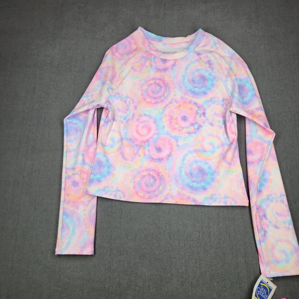 Andy & Evan Rashguard Girls Size 16 XL Pink Swirl Tie Dye UPF 50+ NEW‎